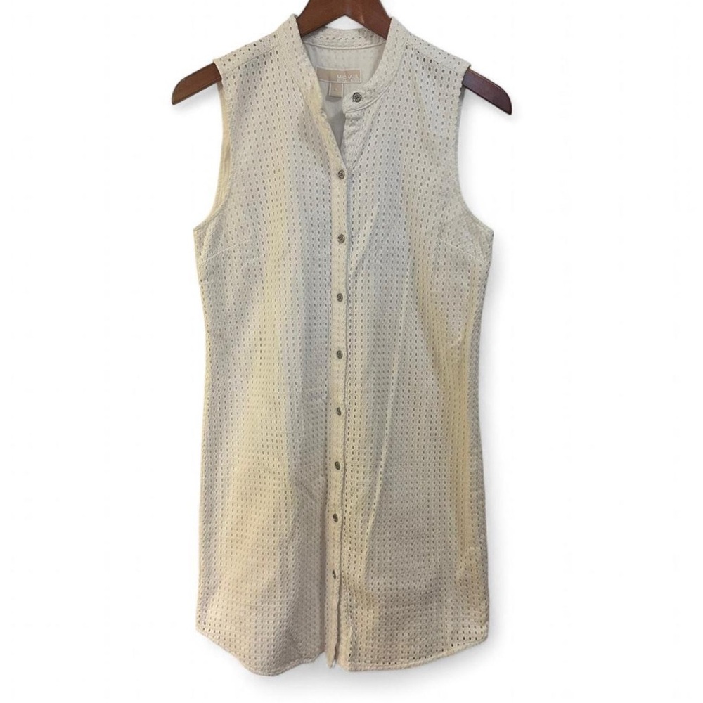 MICHAEL Michael Kors White Eyelet Sleeveless Button Down Shirt Dress 6